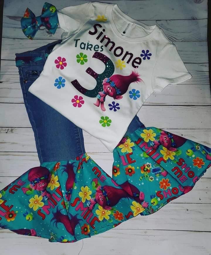 Trollz inspired bell bottom set