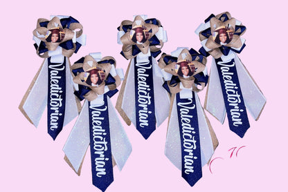 Custom picture ribbon corsages.
