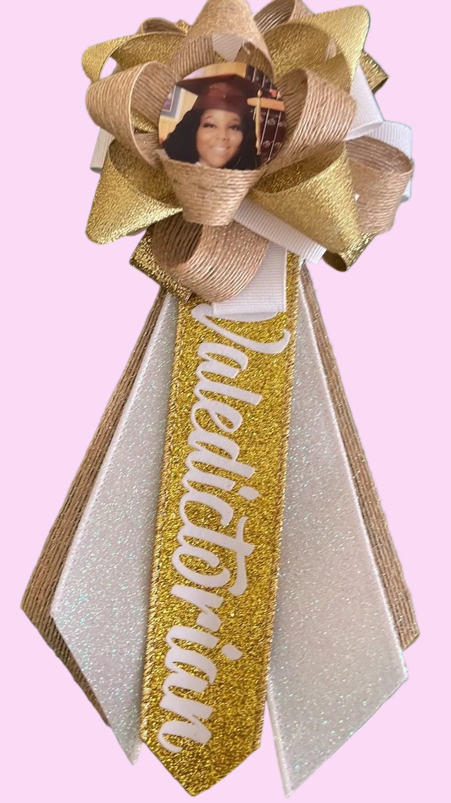 Custom picture ribbon corsages.