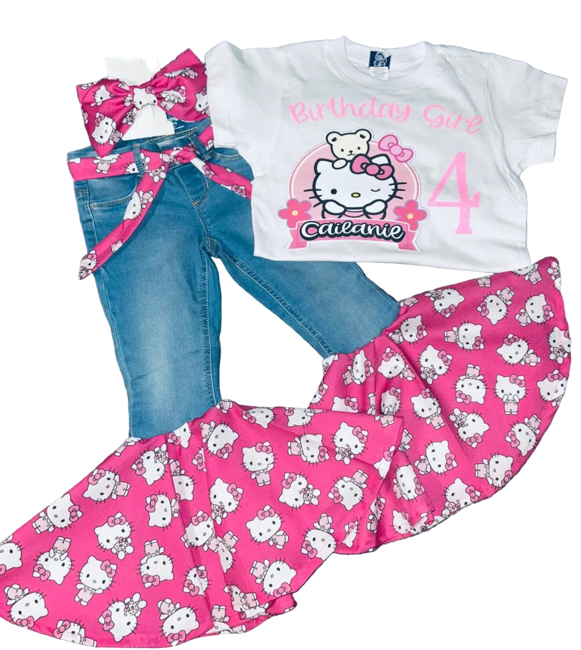 Hello Kitty inspired denim bell bottom set