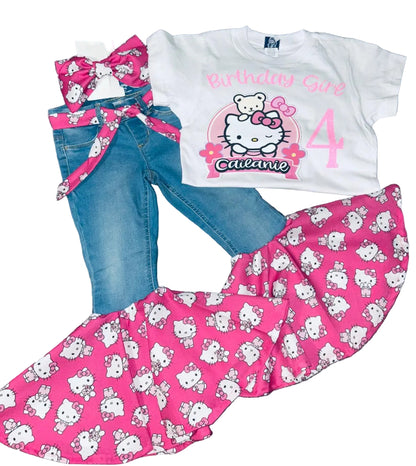 Hello Kitty inspired denim bell bottom set