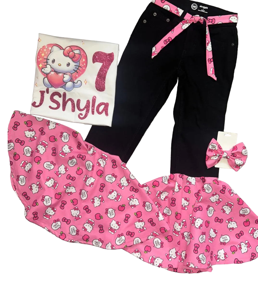 Hello Kitty inspired denim bell bottom set