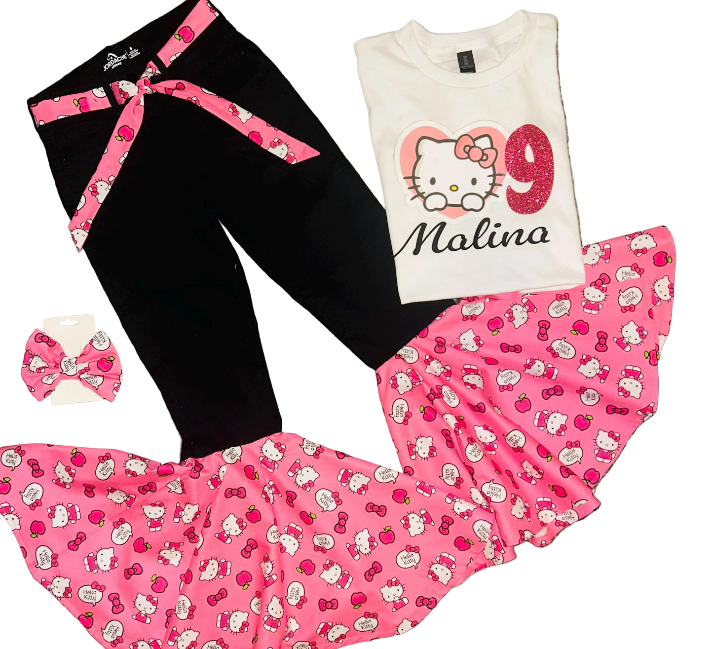 Hello Kitty inspired denim bell bottom set