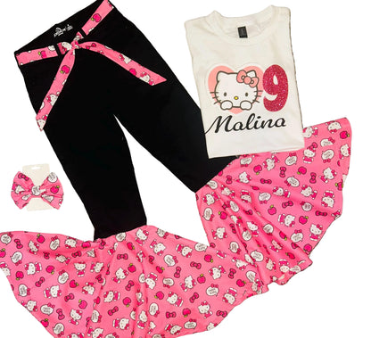 Hello Kitty inspired denim bell bottom set